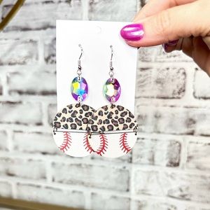 ✨NEW✨Leopard Baseball AB Crystal Earrings!